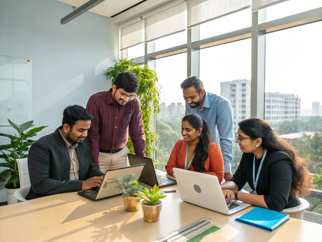 A diverse group of Indian business professionals participating in a mindset development workshop, engaging in interactive exercises and discussions, fostering resilience and a positive outlook.